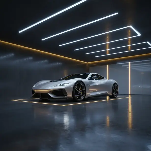 Sleek sports car in modern garage